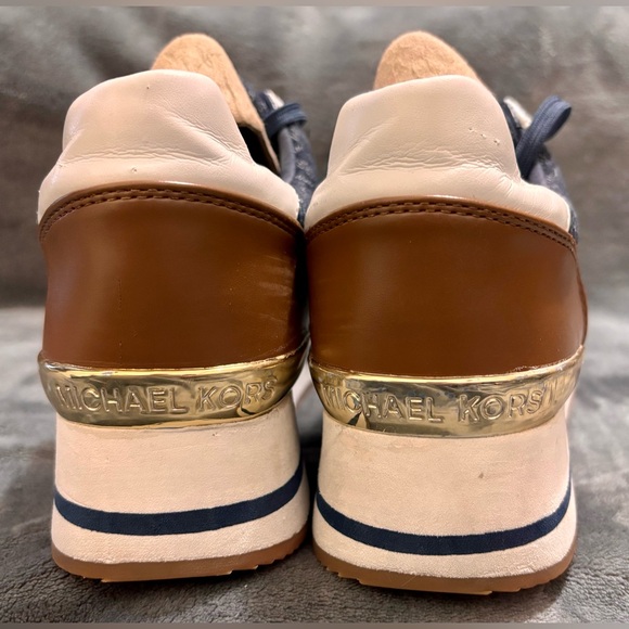 👟 Size 9.5 Michael Kors Monique Trainer Optic White Blue Denim Sneakers - Picture 6 of 9